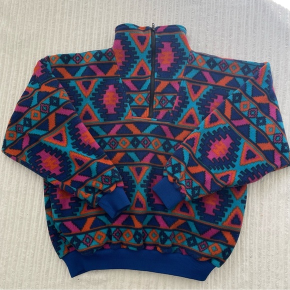 Vintage Wildrose Men’s Native Aztec Print 1/4 Zip Fuzzy Sherpa Sweater - Picture 1 of 10